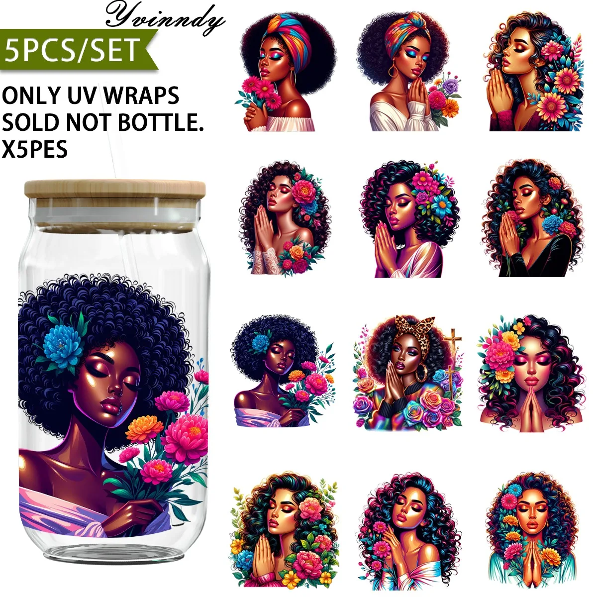 

5PCS/SETPraying Woman UV DTF DIY 16OZ Transfer Sticker For DIY Cups,Computer Scrapbook Etc. (Only Stickers Included)
