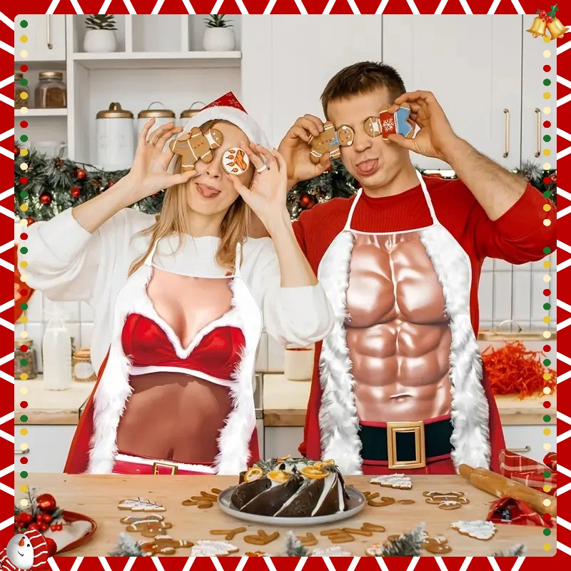 

2-Pack Christmas Apron, Couple Style, Suitable for Men and Women, Can Be Used for Christmas Apron Funny Couple Sexy Apron