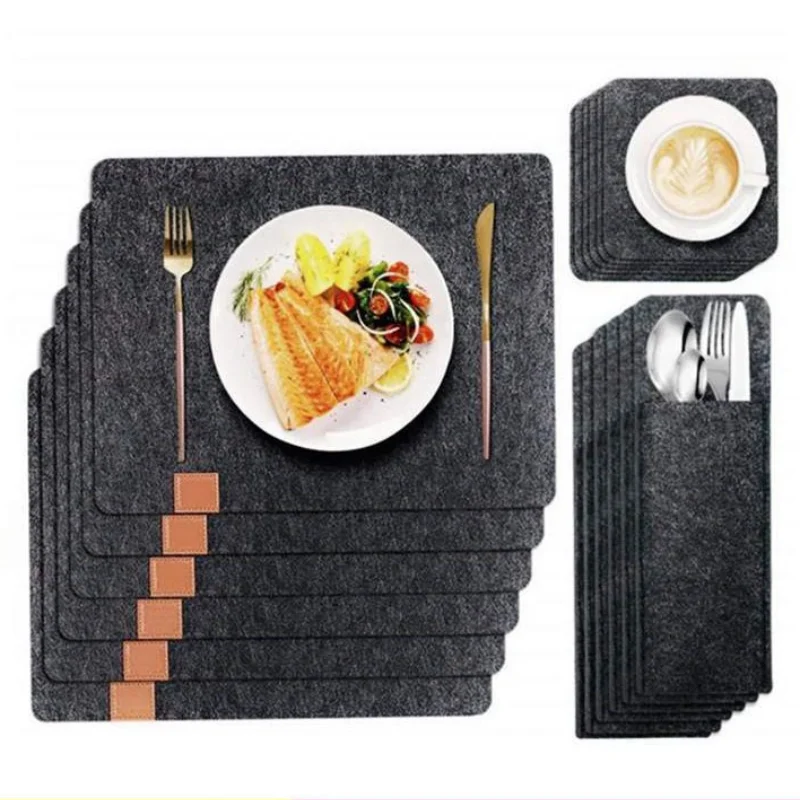 1/2pcs Placemat Heat Non-woven Western Placemat Insulation Table Mat Knife And Fork Bag Felt Absorbent Coaster Suit Table Decor