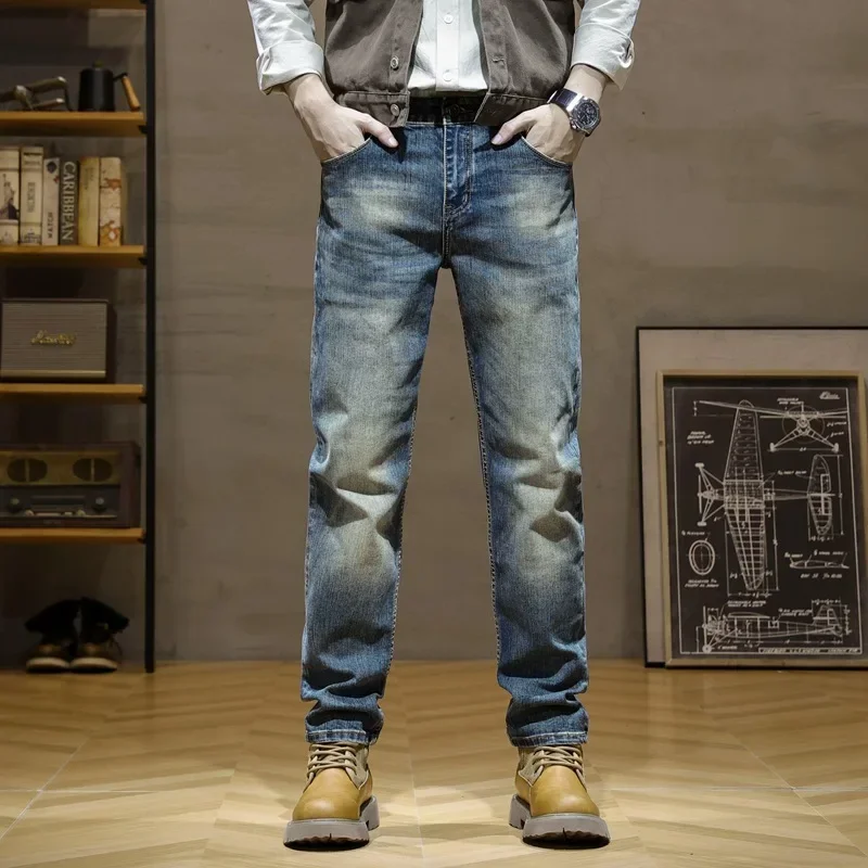 

Итальянский стиль, модные мужские джинсы, ретро синие эластичные облегающие рваные джинсы, мужские брюки, винтажные дизайнерские повседневные джинсовые брюки