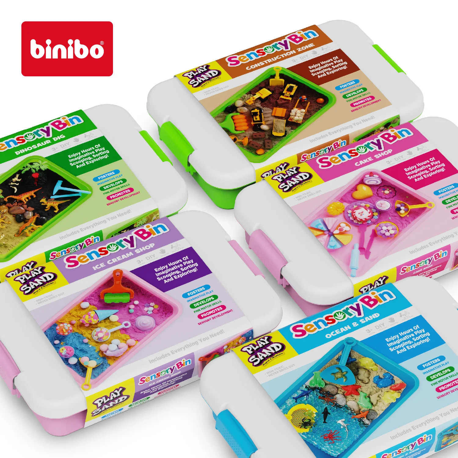 

Sensory Bin Play Sand Kit Portable Mess-Free Sensory Toy for Kids Dinosaur Construction Ice Cream Ocean Themes