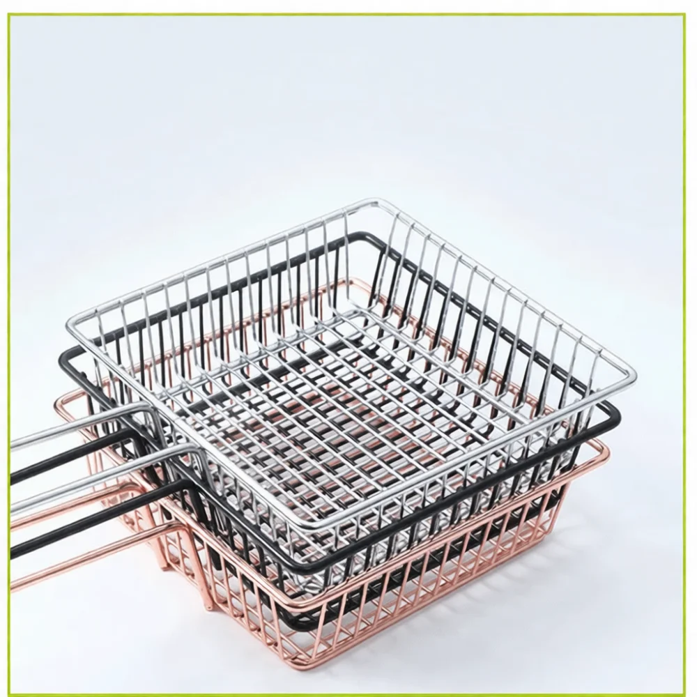 Panier de friteuse carré en métal, support de service pour frites, outil de filtration alimentaire de cuisine, présentoir à snacks, gadget moderne