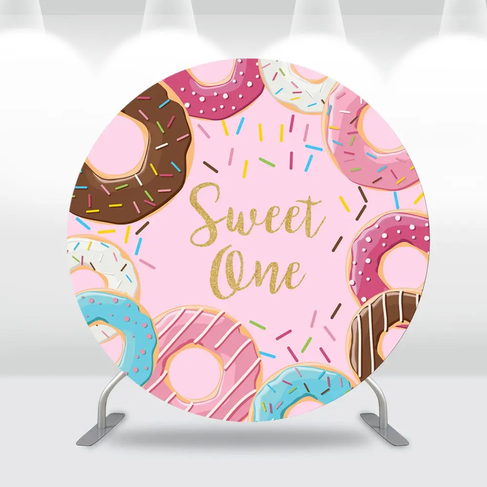 Summer Ice Cream Birthday Party Supplies Round Backdrop Candy Donut Circle Background Kids Baby Shower Cake Table Plinth Covers