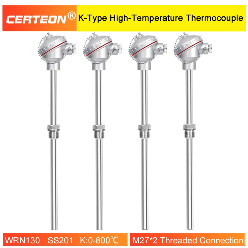 K Type Thermocouple Probe WRN230 High Temperature Sensor Industrial Temperature Measuring Probe Stainless Steel