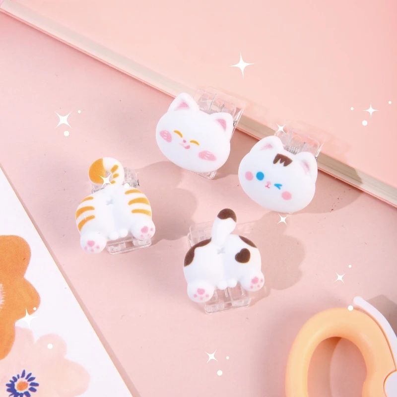 4Pcs Cute Cartoon Resin Cat Paw Decor Acrylic Paper Clip Girl Scrapbook Journal Storage Clip Memo Photo Clamp Office Accessories