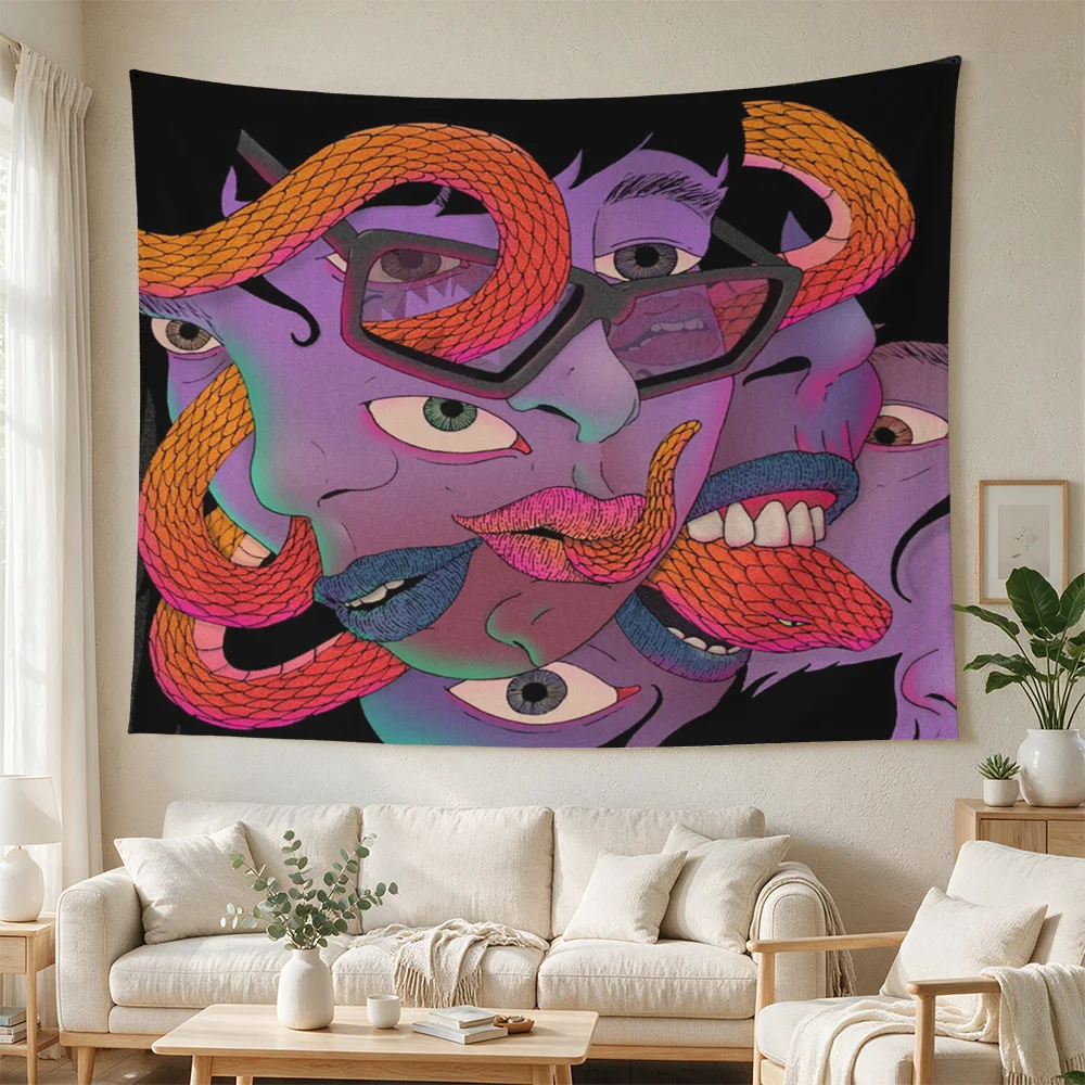 Vibrant Snake Face Art Pop Culture Wall Tapestry Psychedelic Retro Illustration Bohemian Home Decor Poster