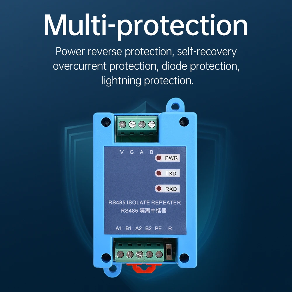 RS485 Hub Isolation Répéteur 2-Port Communication Isolation Module Signal Amplificateur DC 12-36V
