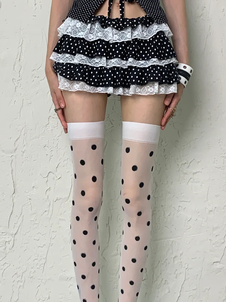 Medias altas hasta el muslo con lunares para mujer, medias largas por encima de la rodilla con tirantes, pantimedias sexys estilo Lolita Harajuku para cosplay