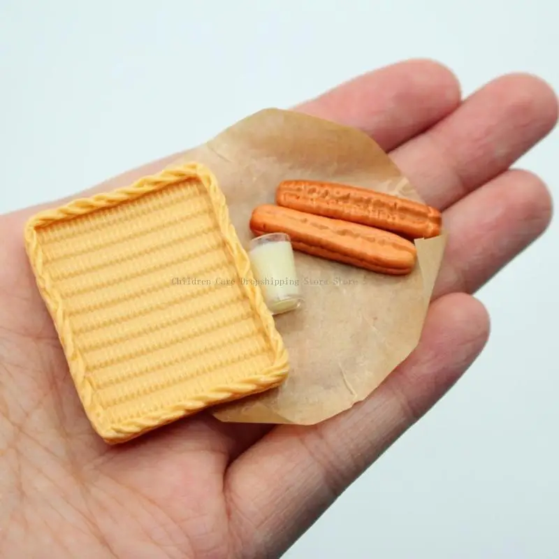 Miniature Breakfast Set For 1/12 Doll House Wooden Service Tray with Simulation Soymilk Fried Dough Figurine