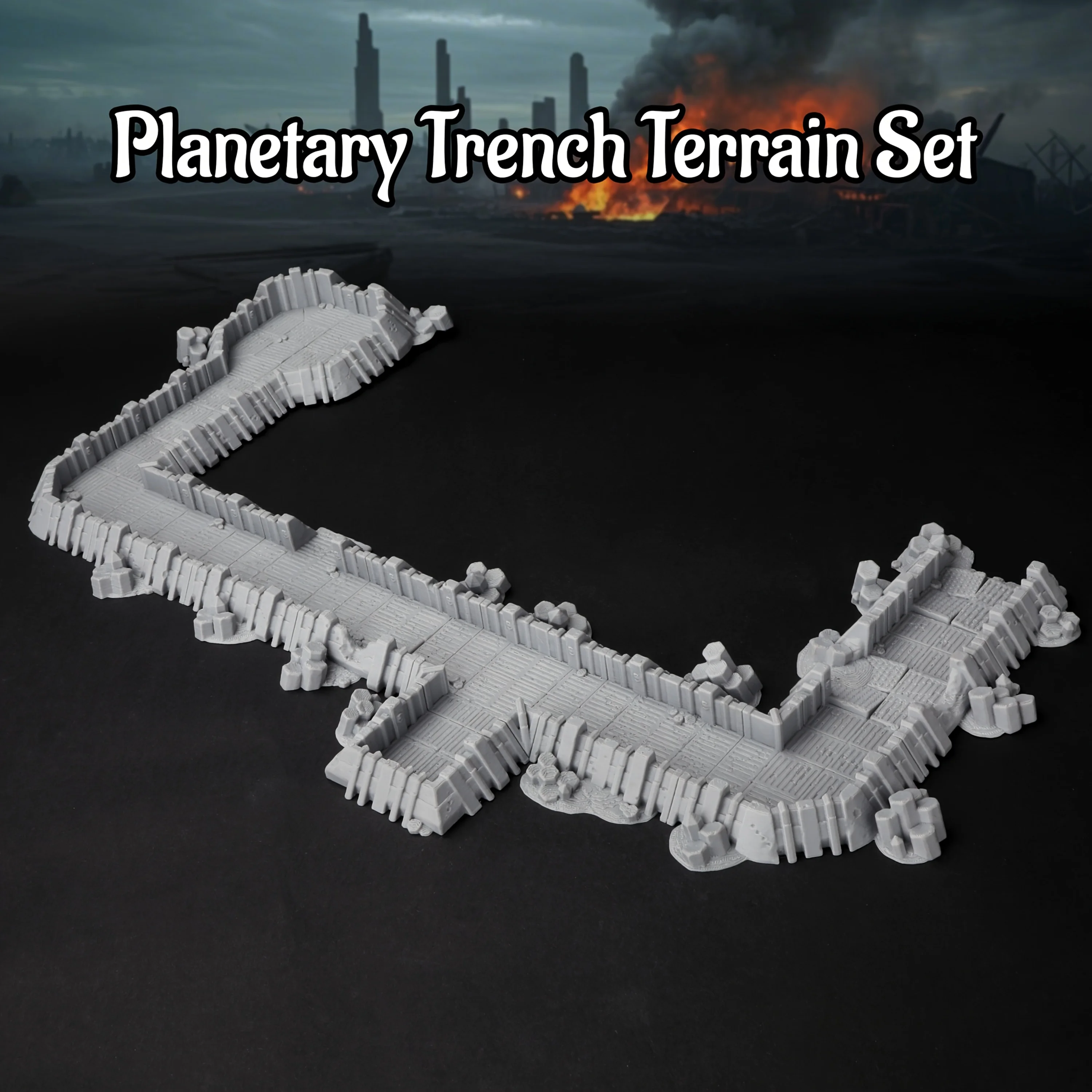 25mm Planetary Trench RPG Miniature Terrain Set, Modular Sci-Fi Battle Zone Accessories for Tabletop Games, TRPG Diorama Scenery