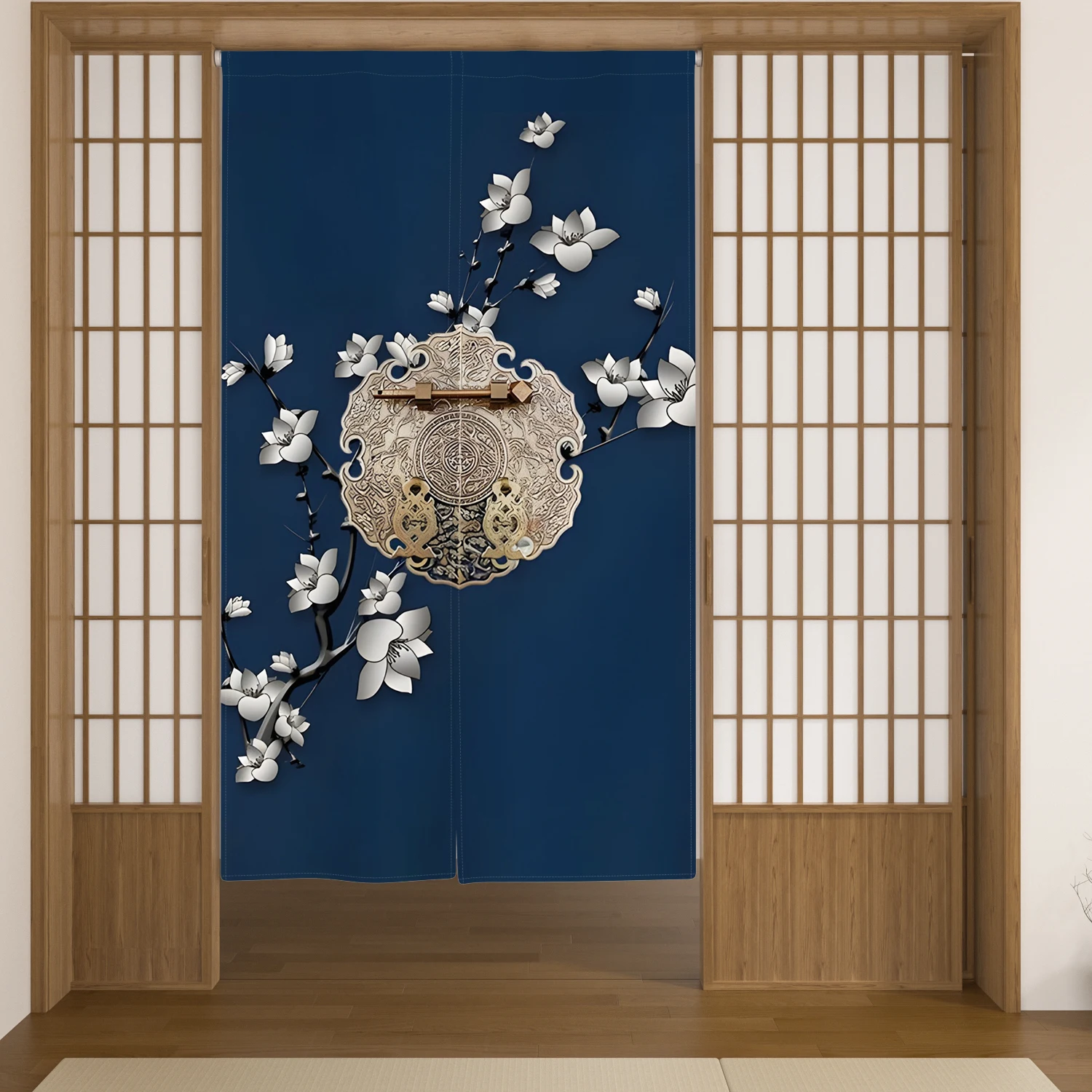 Noren Door Curtain Japanese Style Ink Art Magnolia Birds Window Kitchen Partition for Home Room Entrance Decors Half Curtains