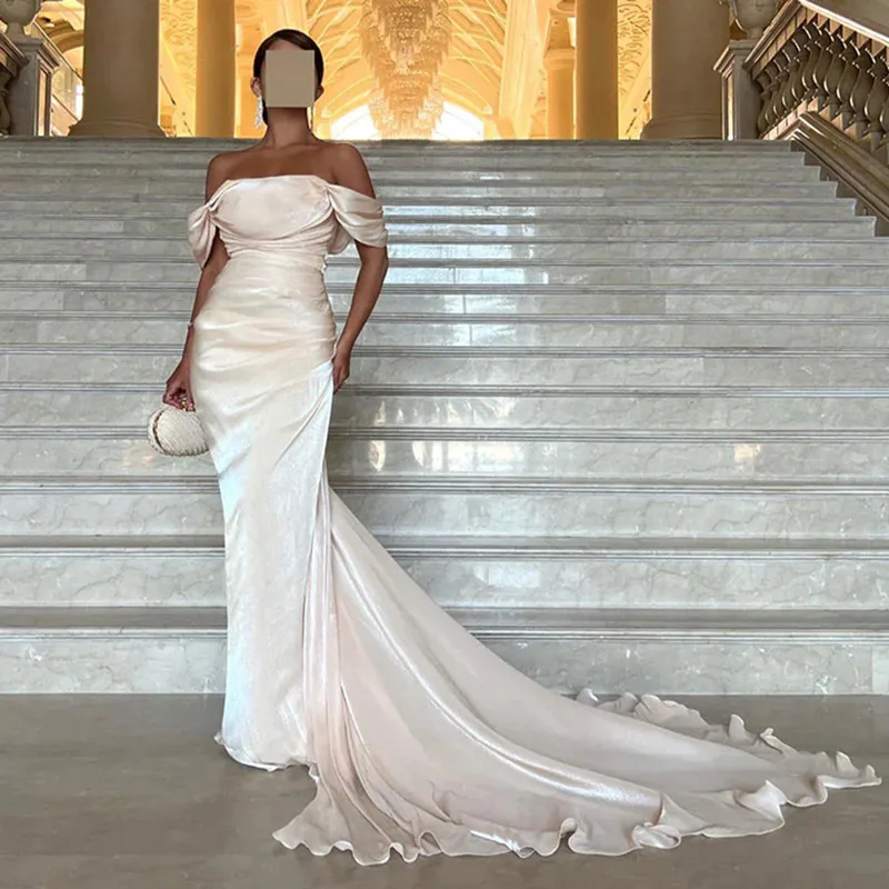 

Aleeshuo Luxury Satin Mermaid Prom Dress Simple Off Shoulder Strapless Sexy Backless Evening Dresses Sweep Train 2025 Customized