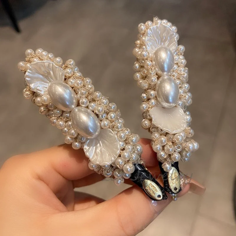 

French Style Small Fragrance Imitation Pearl Hair Clip for Women, High-end Heavy Craft Niche Small Hair Duckbill Clip, New Hairp