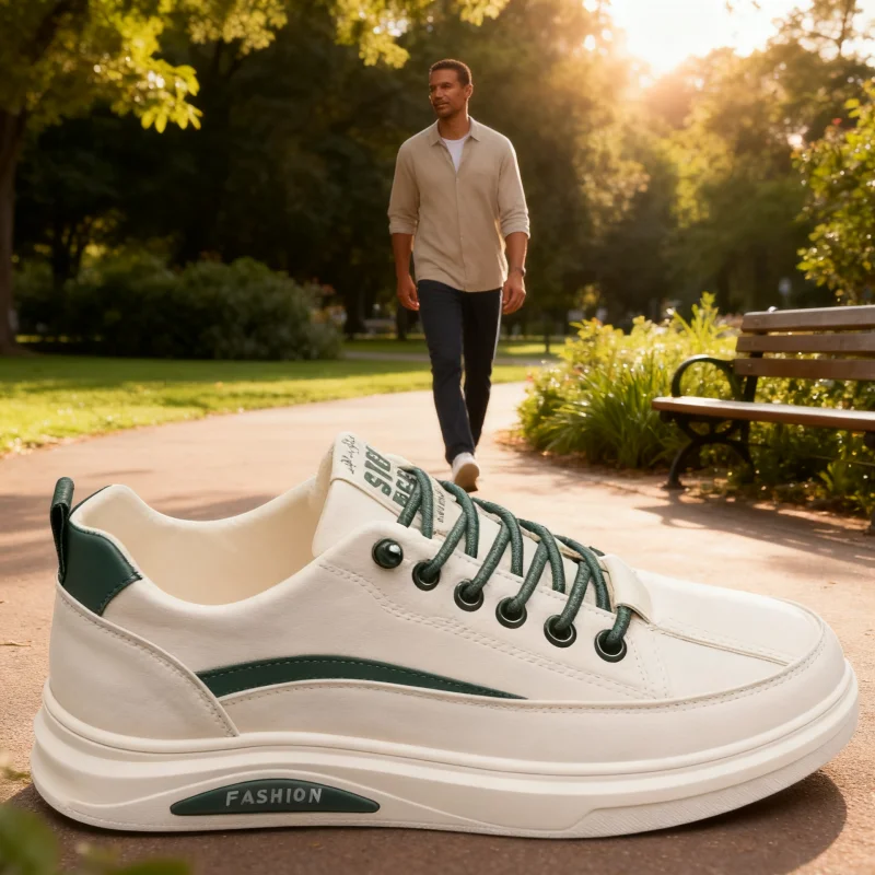 أحذية رياضية رجالية مطبوعة منخفضة القطع من جلد البقر، أربطة مرنة عصرية مقاومة للماء من الجلد الناعم مريحة وغير قابلة للانزلاق للمشي الرياضي #4