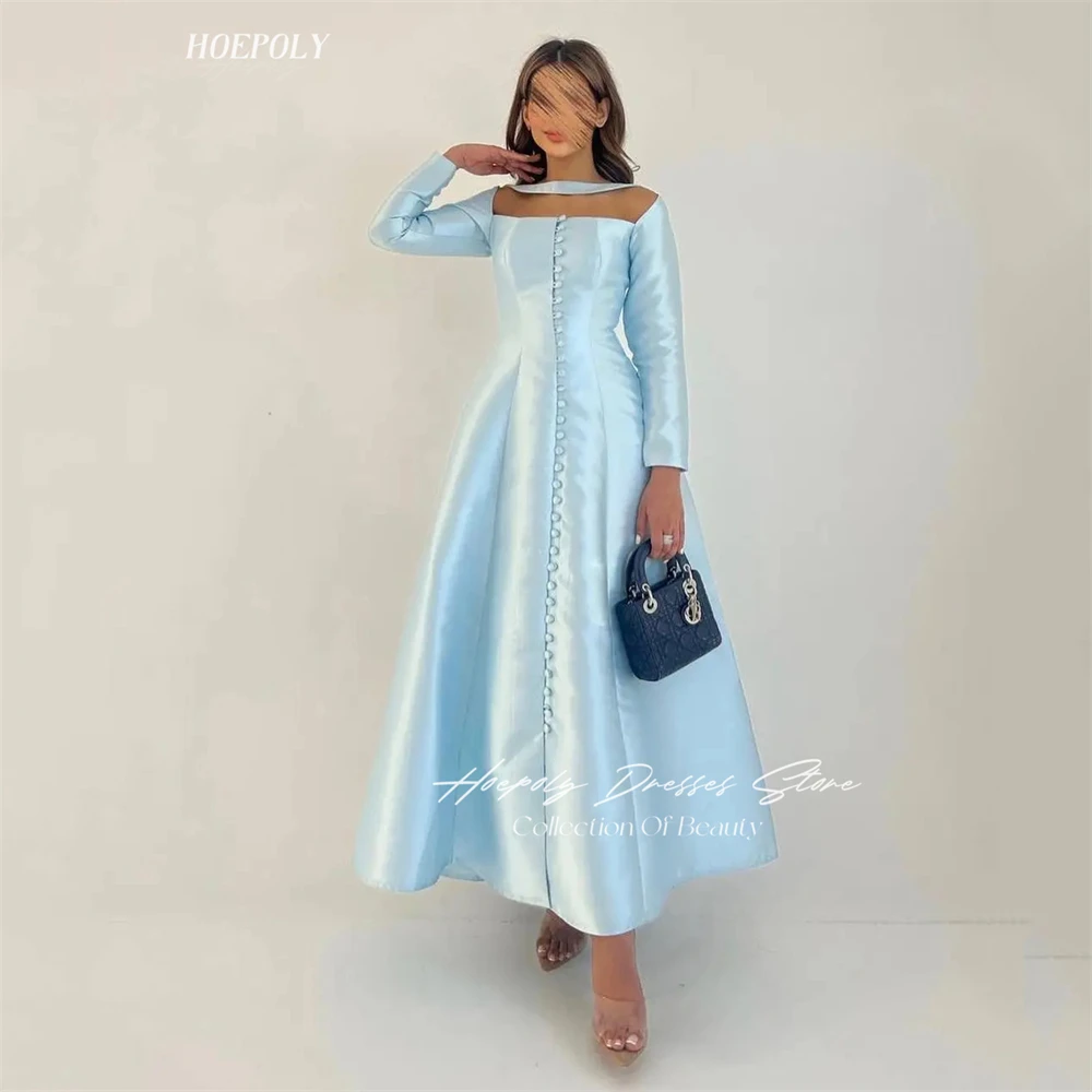 

Hoepoly A-Line Off The Shoulder Neckline Prom Dress Long Sleeves With Ankle Length Evening Elegant Party Dress For Women2023