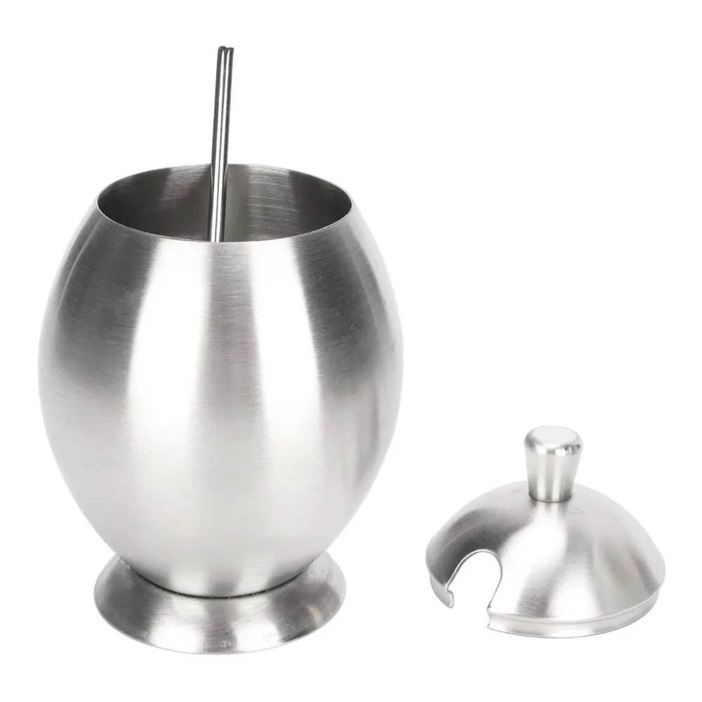 1 Set Stainless Steel Spice Jar with Lid and Spoon Egg Shaped Sugar Bowl Multi-functional Decorative Condiment Container Baking