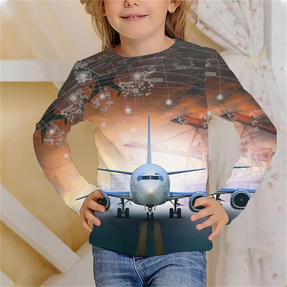 Long Tshirts Kawaii 3D Print Summer Aircraft Fighter T Shirt Fashion Kids Casual Boy Girl Round Neck Tshirt Children's Clothing