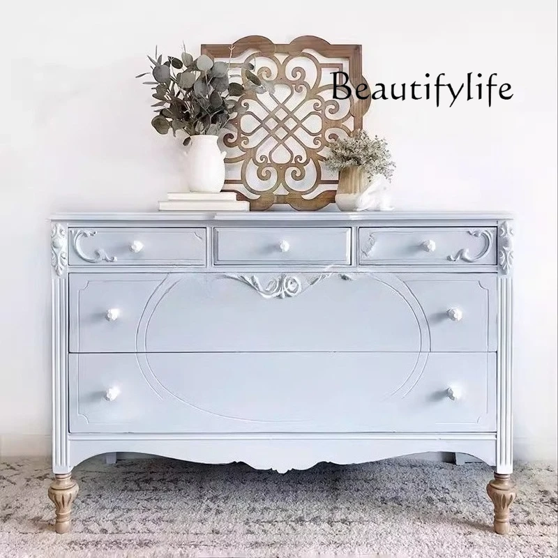 

American rural light luxury solid wood porch cabinet French villa door shoe cabinet simple modern decorative storage