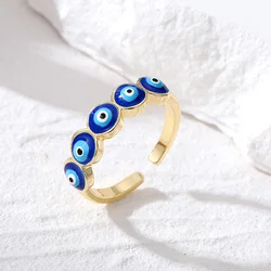 Trendy Boho Gold Color Blue Evil Eye Lucky Rings for Women Men Adjustable Opening Finger Ring Jewelry