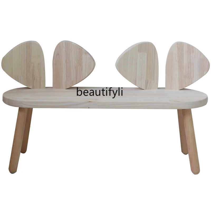 GY INS Double Bench Wing Shape Solid Wood Stool Children's Room Children's Clothing Store Shoe Changing Stool Learning Bench