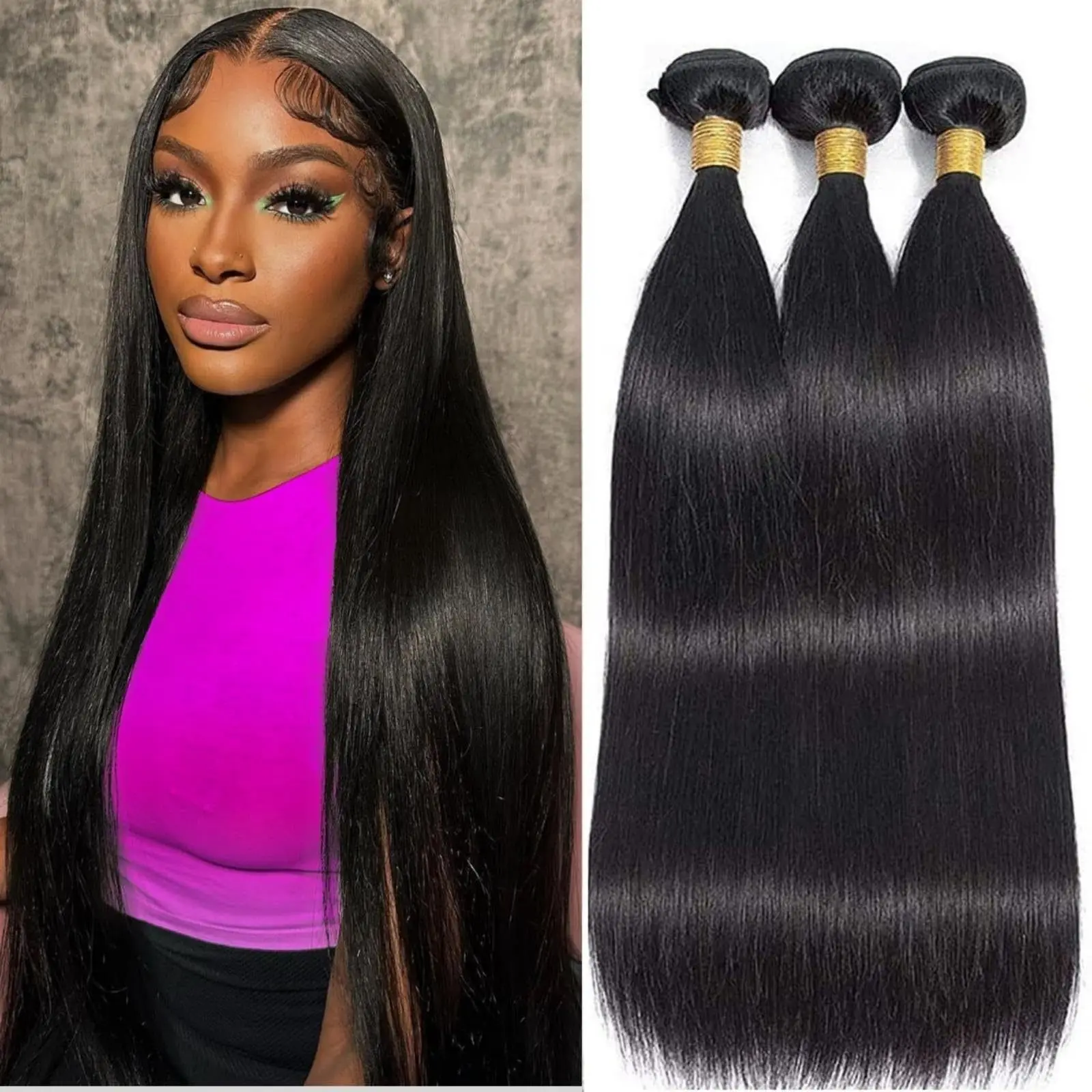 Synthetic Straight Hair Bundles Salon Natural Hair Extensions Fake Fibers Super Long Synthetic Yaki Straight Hair Weaving