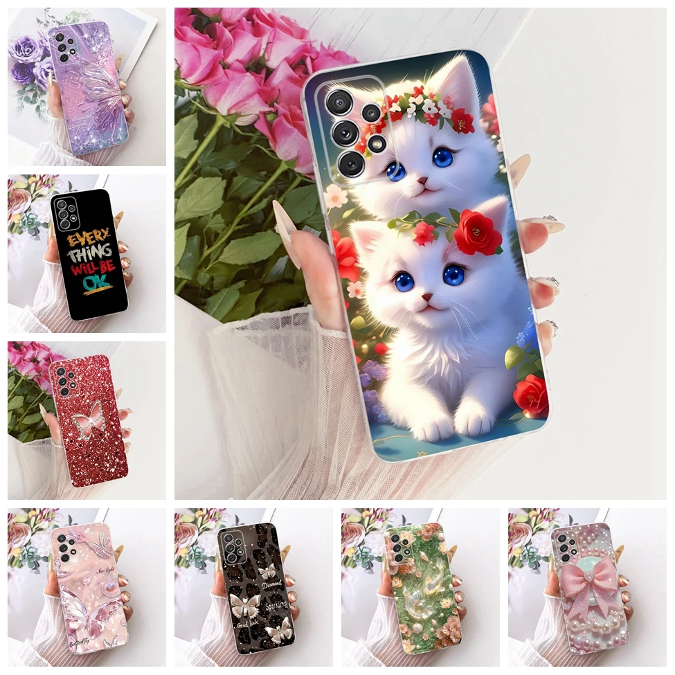 Clear For Samsung A33 5G Case Cute Cat Luxury Flowers Cool Painted Soft Phone Casing For Samsung Galaxy A33 5G SM-A336E SM-A336B