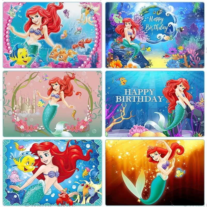 

Disney Mermaid Backdrop Ariel Princess Theme Baby Girls Birthday Party Decoration Supplies Baby Shower Photography Background