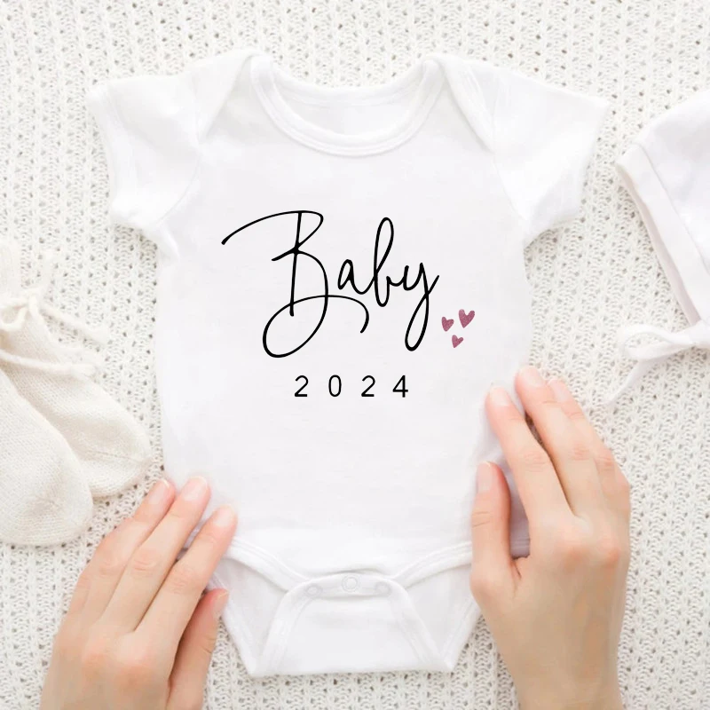 Announcement Baby 2024 Newborn Baby Bodysuits Summer Boys Girls Romper Body Pregnancy Reveal Clothes Hospital Coming Home Outfit