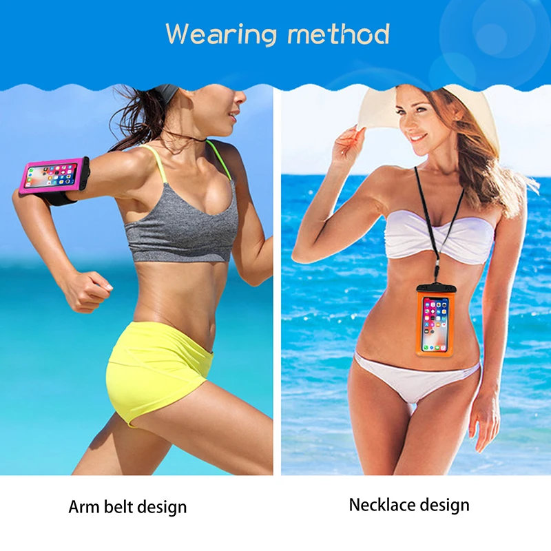 1 قطعة جراب هاتف عالمي مقاوم للماء الذراع الفرقة حقيبة السباحة الغوص تصفح الهاتف المحمول الحقيبة حقيبة مضادة للماء