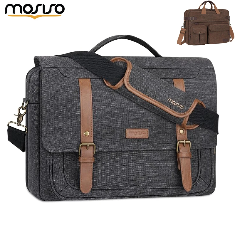MOSISO Men Canvas Vintage Messenger Bag 15-15.6 Inch Laptop Crossbody Bags Briefcase for Business Casual Travel Shoulder Bag