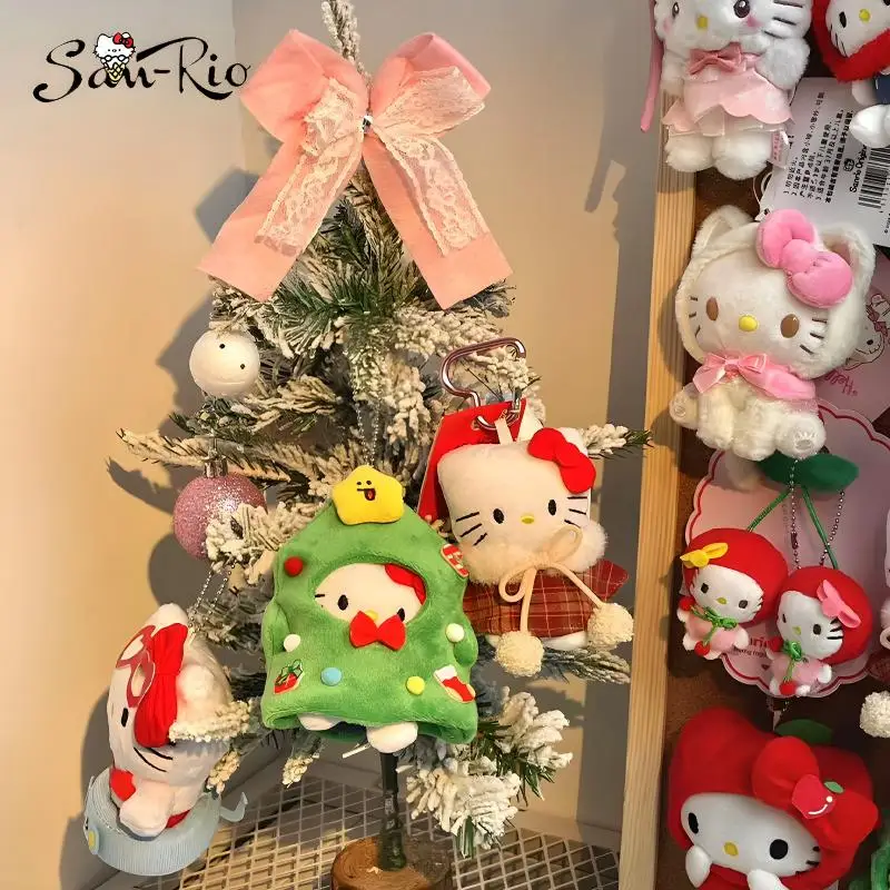 Kawaii مرحبا كيتي أفخم دمية المفاتيح شجرة عيد الميلاد فستان دمية انفصال أفخم قلادة حقيبة ديكور عيد الميلاد اللعب الهدايا