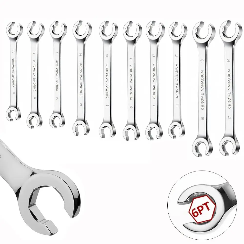 1Pc Oil Pipe Flare Nut Wrench Open Ring Double Head Spanner 8-19mm High Torque Mirror Hand Tool Brake Wrench for Car Repair