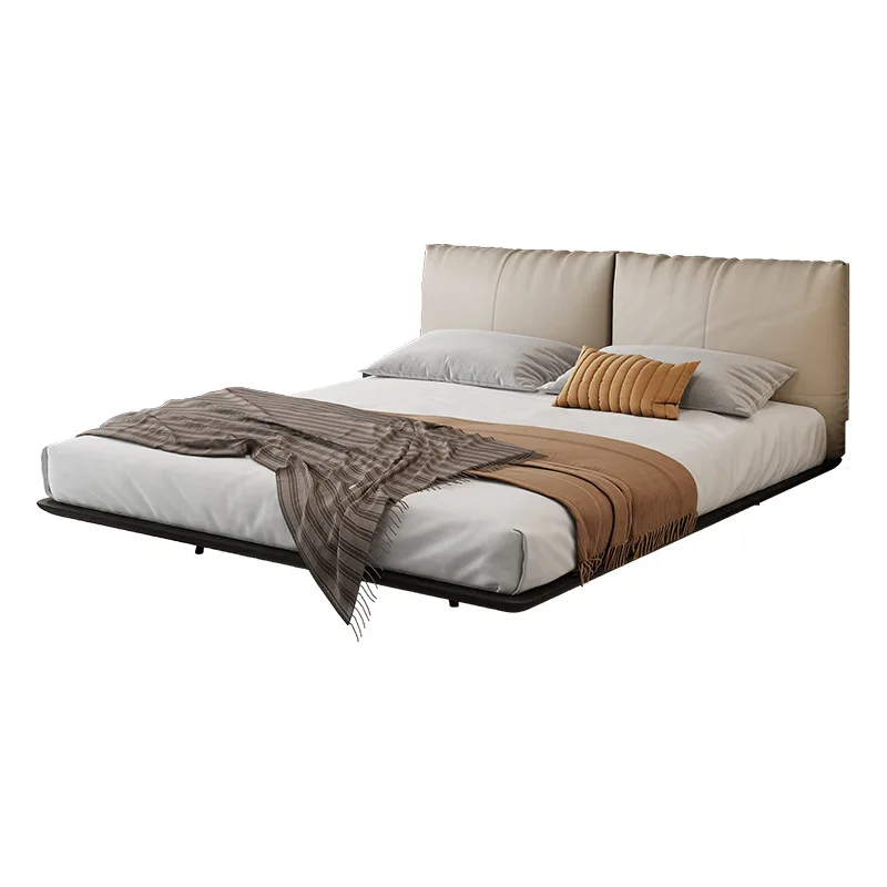 

Italian minimalist suspended bed, genuine leather solid wood master bedroom, modern bed beds