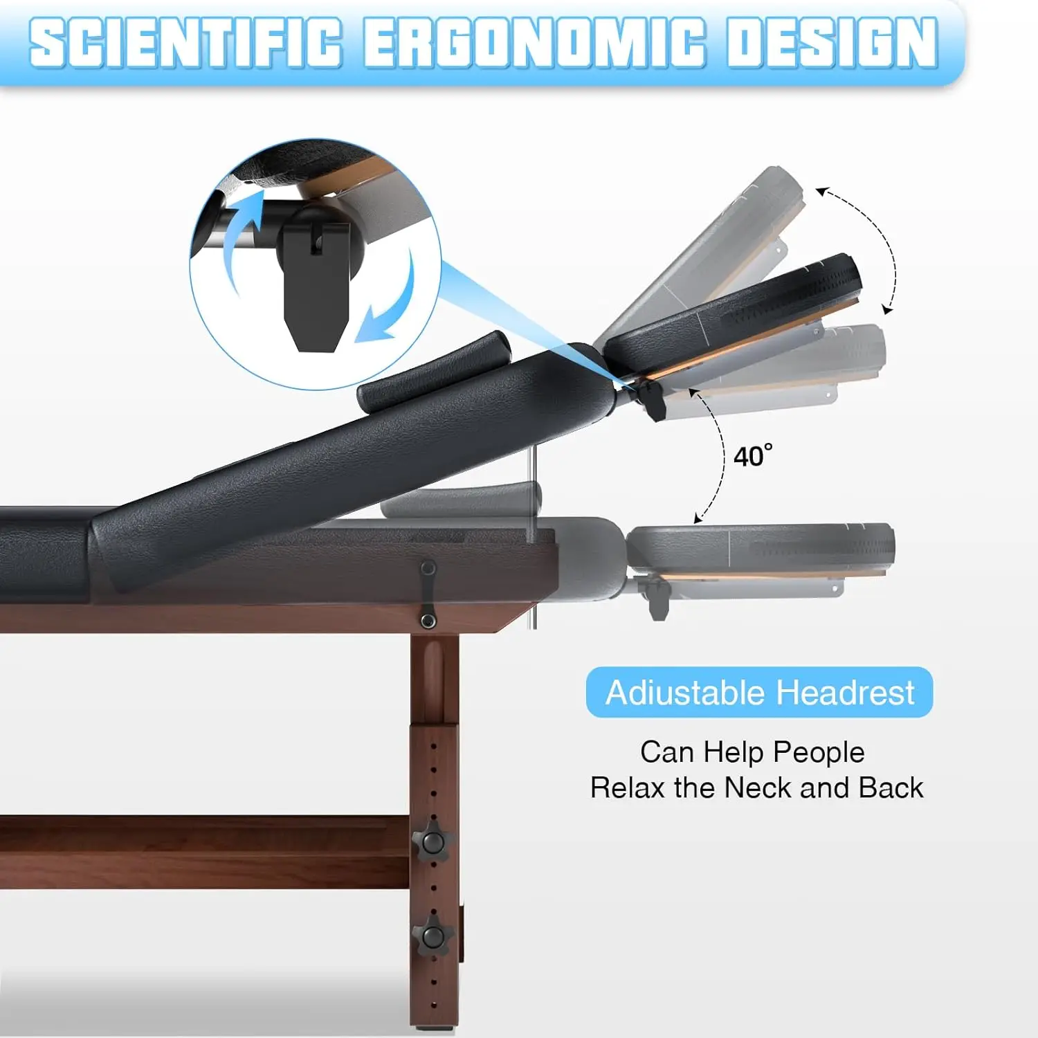 طاولة تدليك ثابتة مع رغوة الذاكرة، طاولة تدليك مع ارتفاع قابل للتعديل، سرير للوجه لخبير التجميل، جلد PU