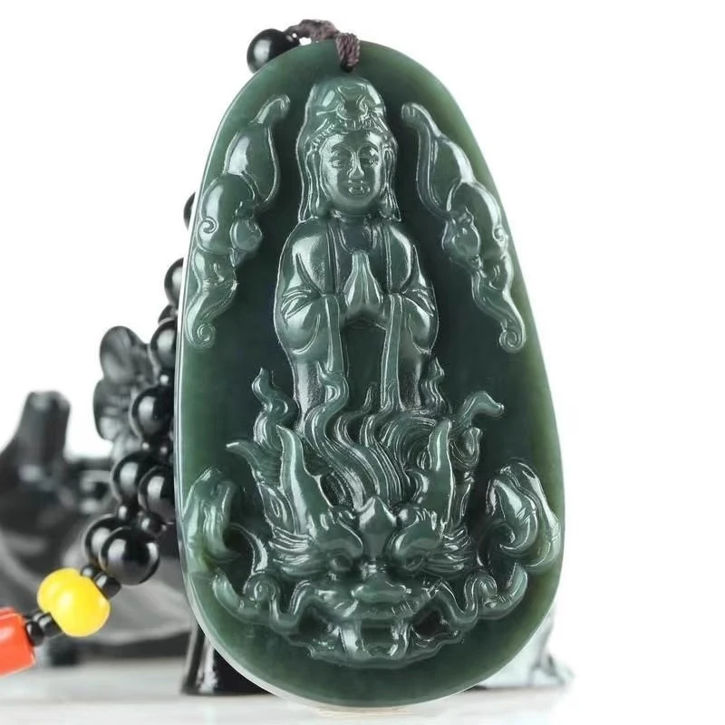 Natural Hotan-riding Guanyin Bodhisattva Jade Pendant Necklace Men and Women