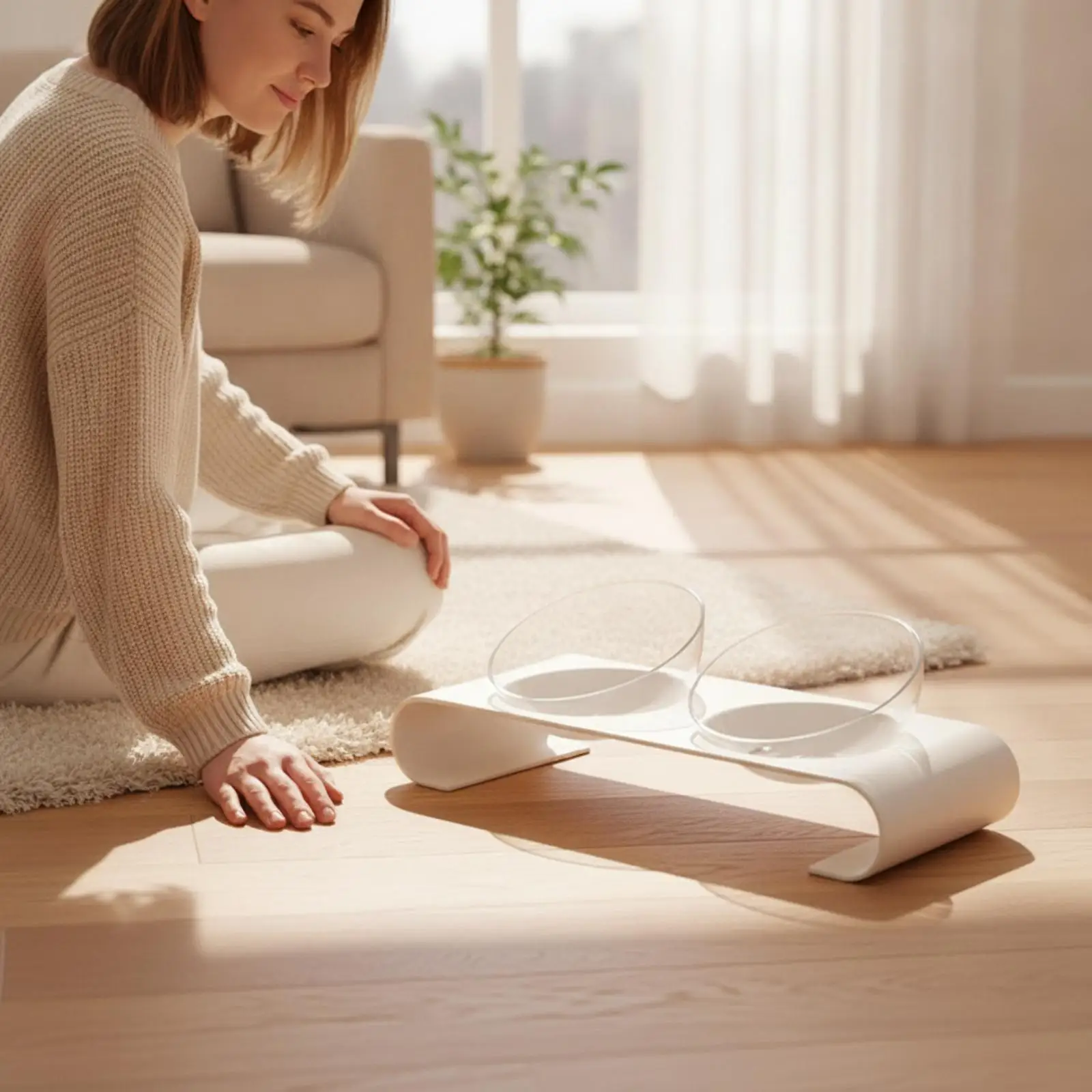 Angled Elevated Pet Feeder with Transparent Bowls Ergonomic Raised Pet Feeding Station with Bowl Inserts Low-Spill