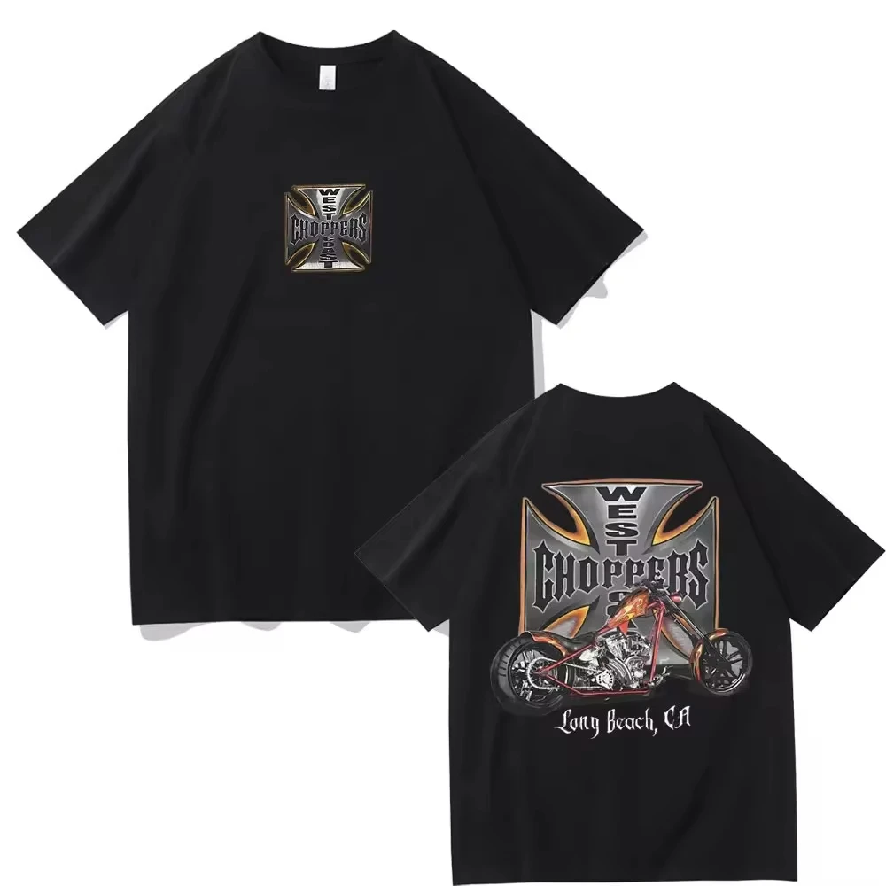 

West Coast Choppers Cross Frame Print Tshirt Male Hip Hop Streetwear Oversized T-shirts Fashion Tees Men's Fleece Short Sleeve