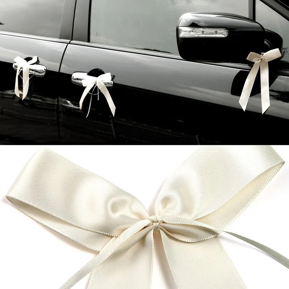 10Pcs Warm Beige Wedding Bow Knot Ribbon Polyester Ribbon for Car Decoration Receiving Box Bouquet Gift Hamper DIY Decor