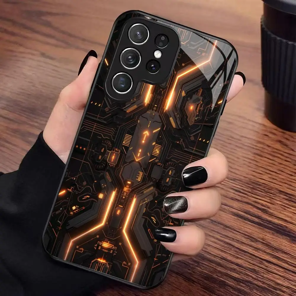 Circuit board patterned glass phone case suitable for Samsung Galaxy S26 S25 S24 S22 S21 S20 FE/Ultra/Plus anti drop back cover