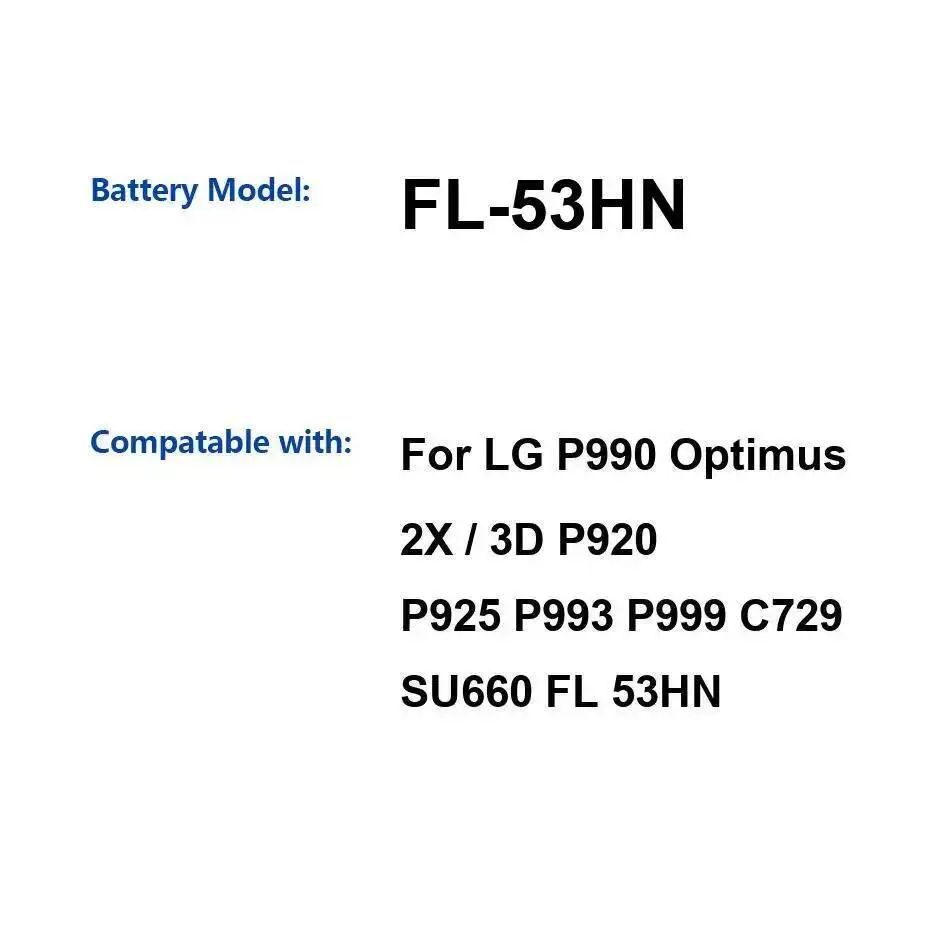 

Аккумулятор мобильного телефона FL-53HN с длительным сроком службы для LG Optimus 2X 3D P990 P920 P925 P993 P999 C729 SU660 1500 мАч