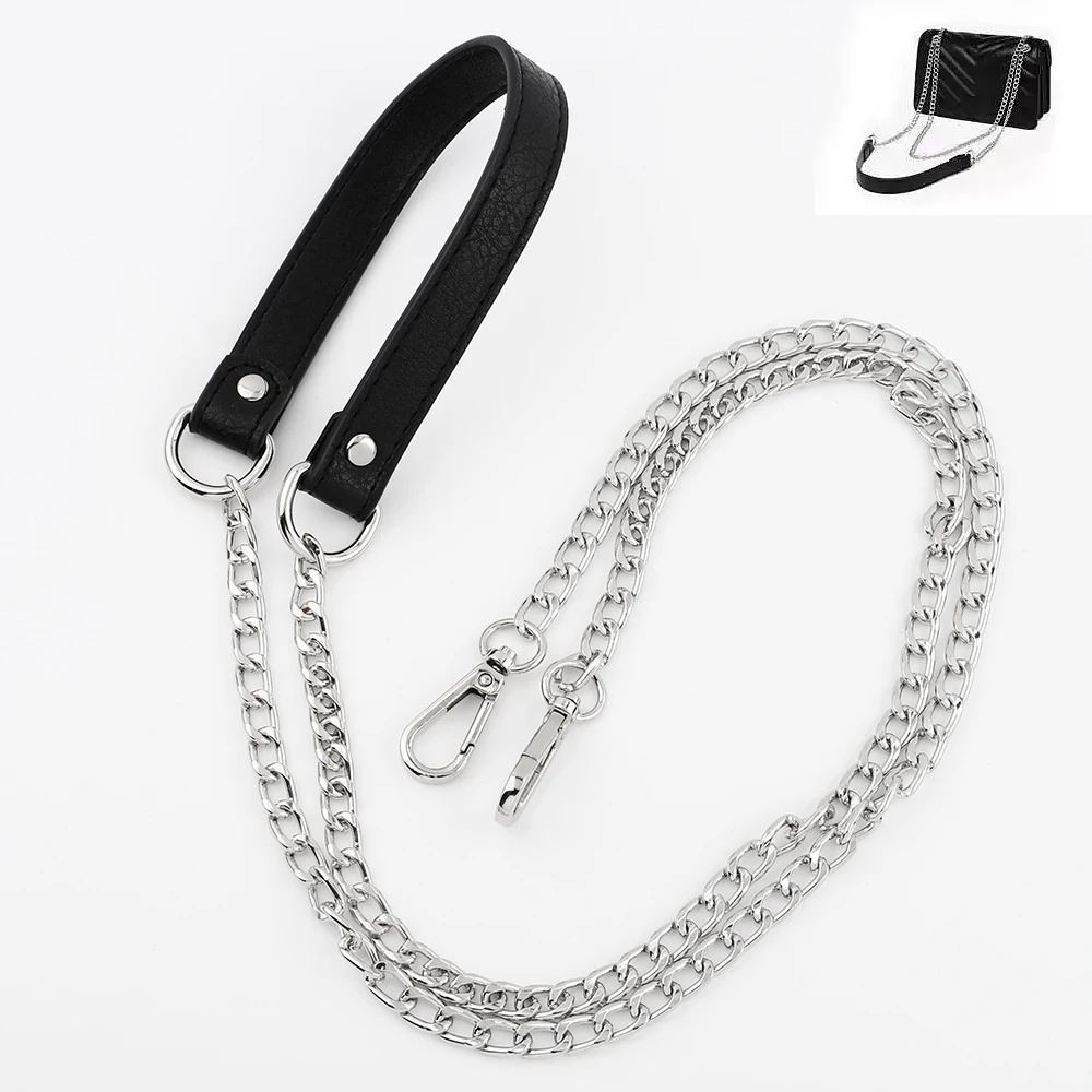 

140cm PU Leather Replacement Detachable Handbag Shoulder Bag Strap Black Coffee Handle With Metal Chains Strap For Crossbody Bag