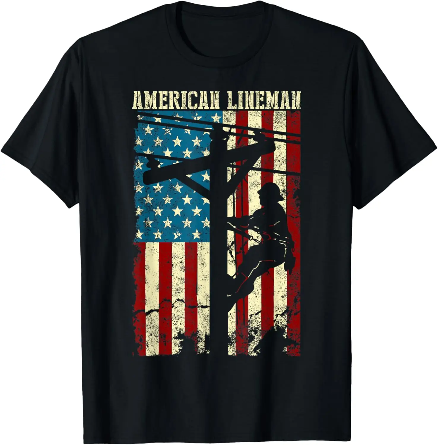 

Lineman American flag Electric Cable gift Patriotic Lineman T-Shirt