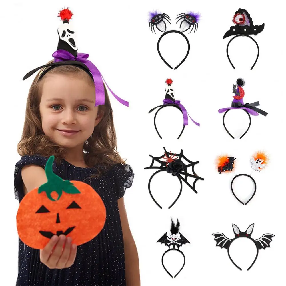 Ghost Headband Spooky Halloween Headband Set with Pumpkin Demon Skull Ghost Spider Web Witch Hat Cosplay Costume Party for Kids