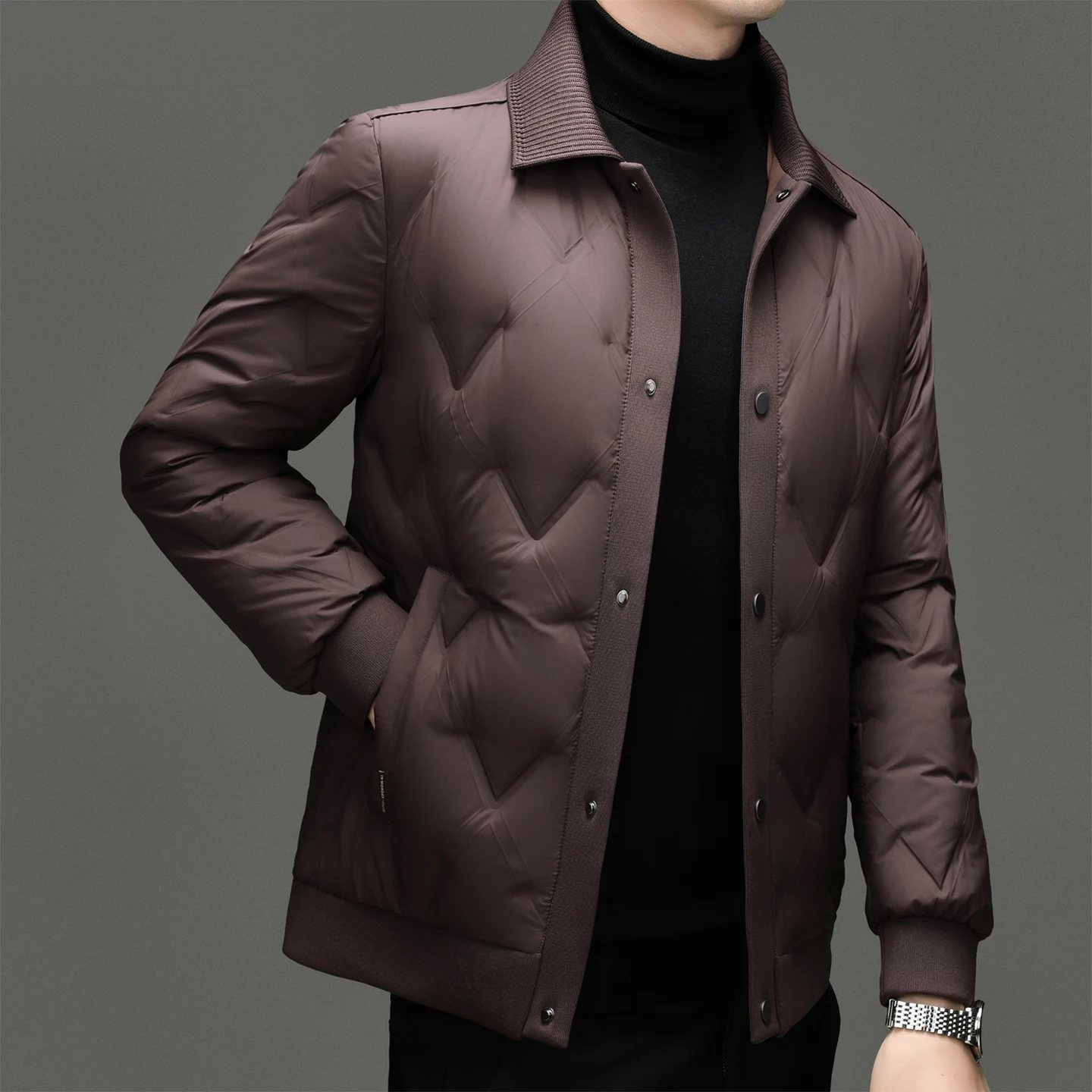 90% الأبيض بطة أسفل سترة 2025 الشتاء الرجال واحدة الصدر الدافئة معطف منتفخ العصرية متماسكة طوق في الهواء الطلق بطة أسفل سترة #3