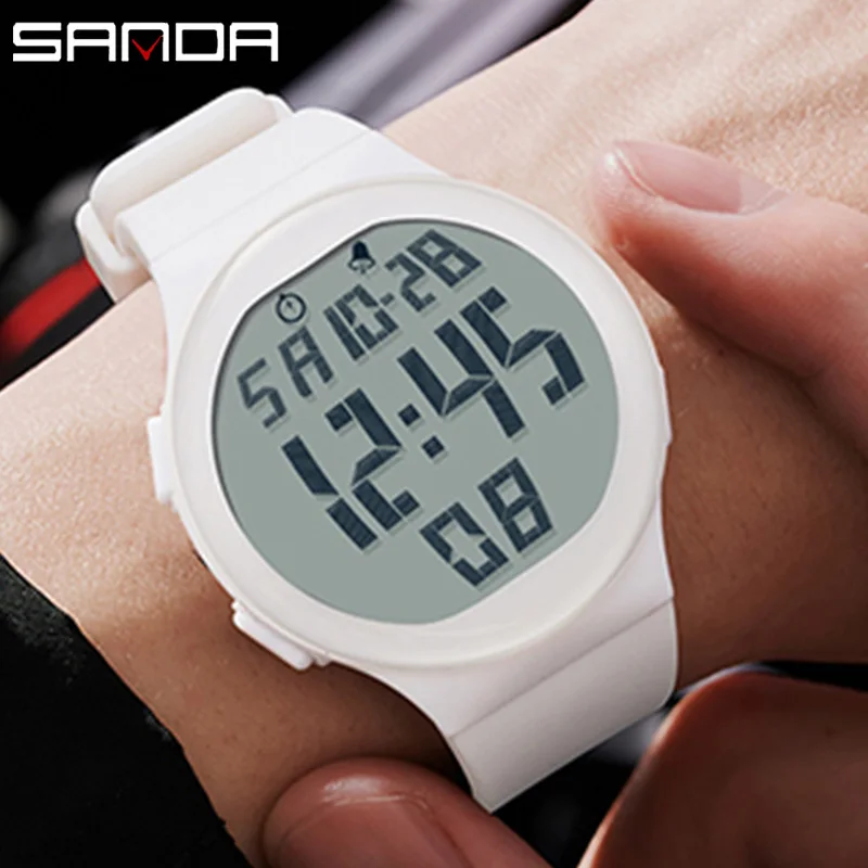 

SANDA Trendy Fashion Men Electron Watch Soft TPU Strap Big Screen LED Digital Water Resistant Alarm Hand Clock Sports Stop Watch