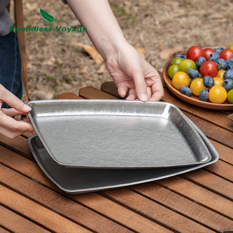 Boundless Voyage Titanium Square Dinner Plate Camping Tableware Serving Plate for Steak, Pasta, Pizza, Appetizer Ti1149T gallery 4