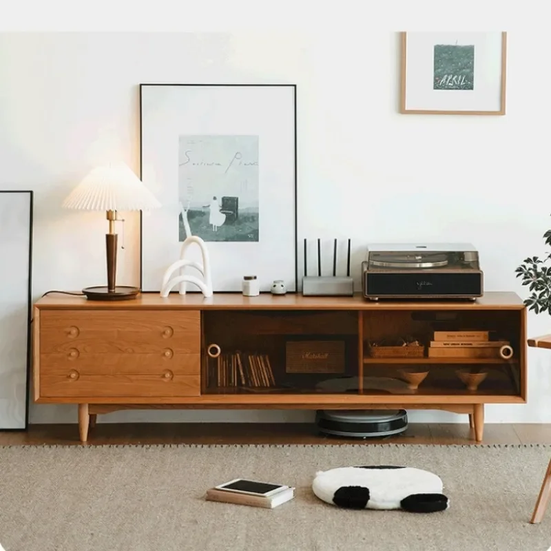 Nordic solid wood simple Japanese cherry wood coffee table combination