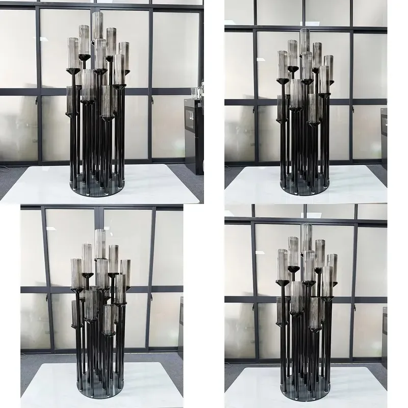 Black Glass Crystal Candlestick Holder Wedding Decoration Ornament