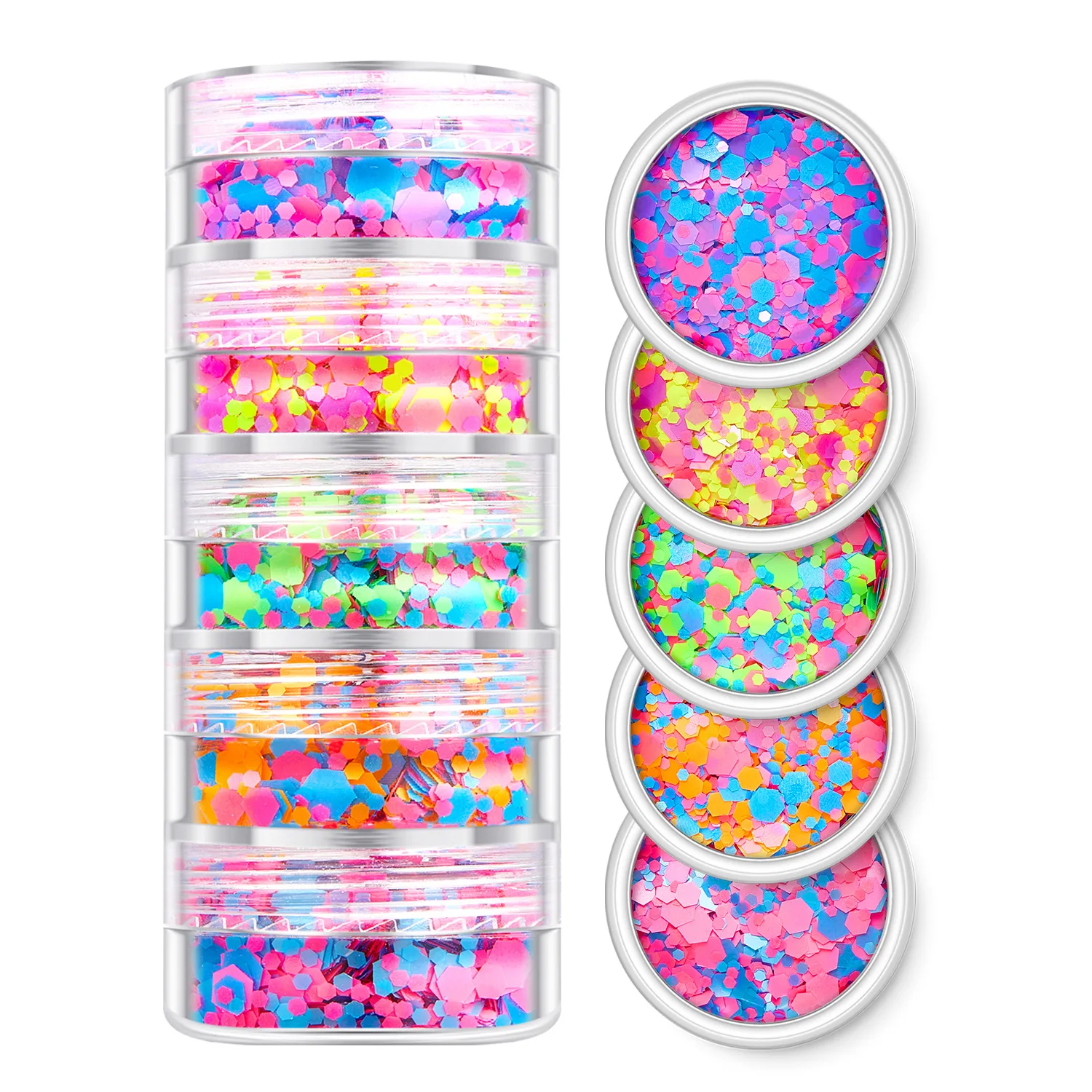 2025 Nuovi gioielli per nail art con paillettes per il corpo, fluorescenti, a 5 strati