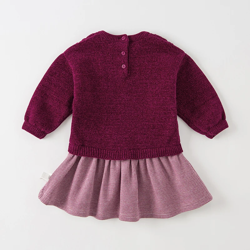 Dave Bella Autumn Baby Dresses For Girl  Fashion Knitted Dresses Rose Patchwork Dress Children Clothes DB4223924